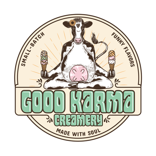 Cow logo with the title 'Vintage Ice Cream Logo design'