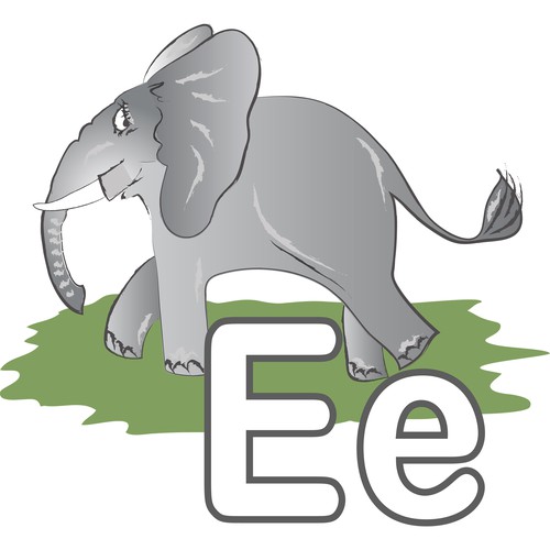 Caricature artwork with the title 'Alphabet Elephant Vector'