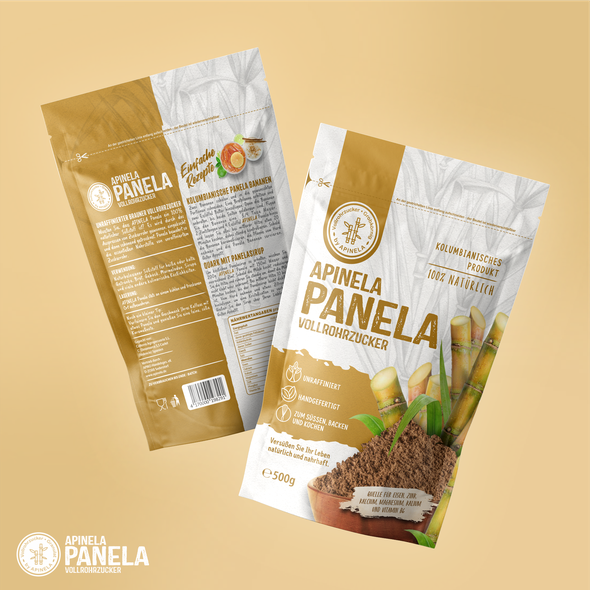 Rustic packaging with the title 'APINELA - STAND UP POUCH PACKAGING '