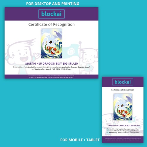 Certificate design with the title 'Blockai Certificate Design'