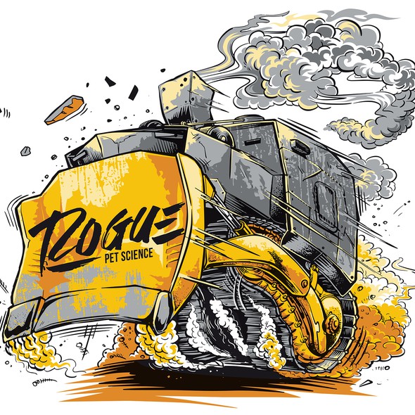Bulldozer design with the title 'Illustration for Rogue Pet Science'