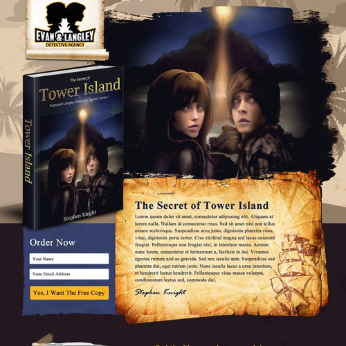 Book website with the title 'Website for Mystery Book - The Secret of Tower Island'