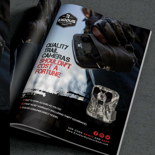 Camera design with the title 'Exodus Magazine Ad'