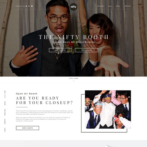 Parallax design with the title 'Create a new Wordpress theme for awesome new photo booth rental company'