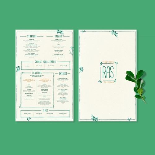 Vegetarian design with the title 'menu for Ethiopian  Restaurant'