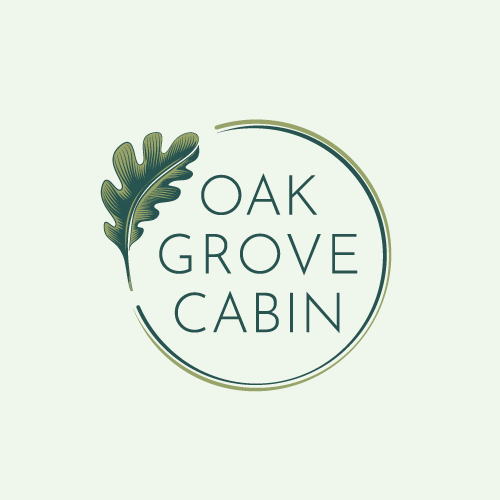 Oak leaf logo with the title 'The Oak Grove Cabin'