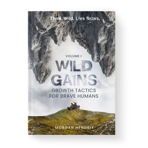 Travel book cover with the title 'WILD GAINS book concept'