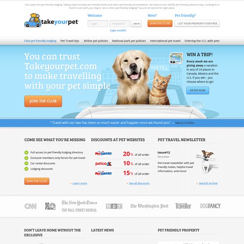 Pet website with the title 'website design for Takeyourpet.com relaunch'