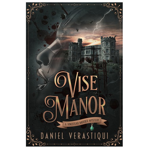 Murder mystery book cover with the title 'Vise Manor - Cyberpunk Murder Mystery Novel Cover Design'
