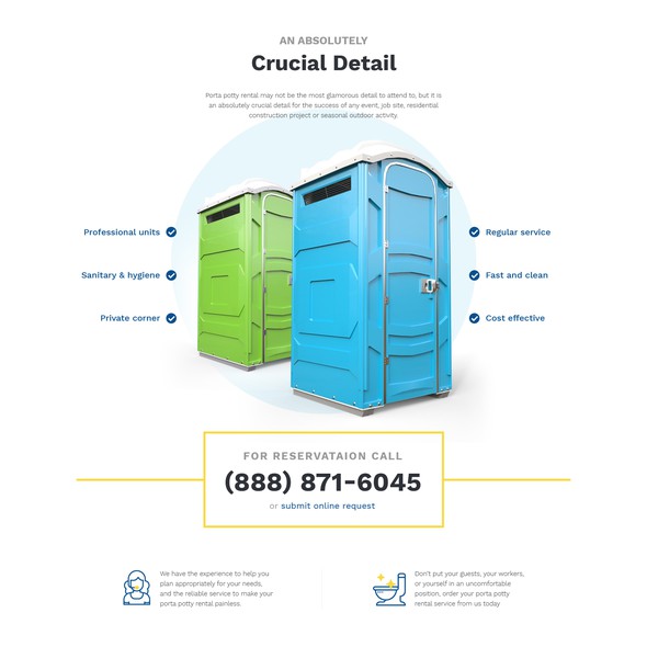 Toilet design with the title 'Portapotty Rentals'