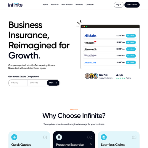 Insurance website with the title 'B2B Fintech Insurance Quote Landing Page'