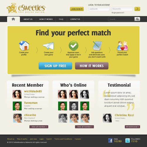 Dating website with the title 'eSweeties'