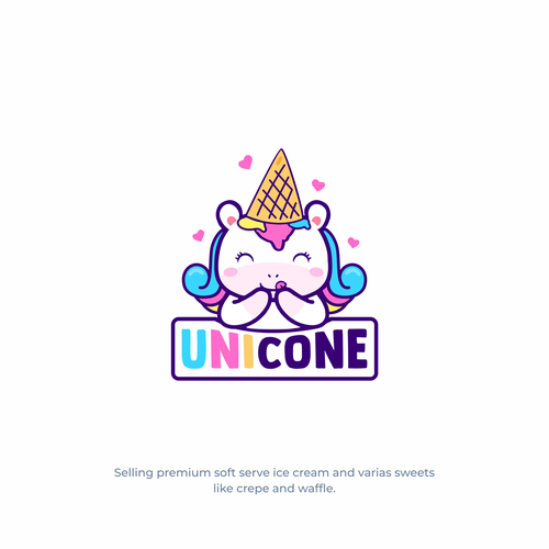 Cone design with the title 'cute unicorn for ice cream brand'
