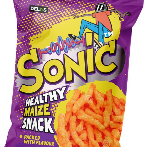 Best packaging with the title 'Sonic Snacks'