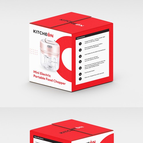 Red packaging with the title 'ENTRY - Food Chopper Box Package'