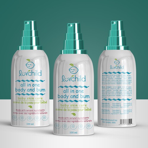 Baby label with the title 'Baby skin care bottle design'