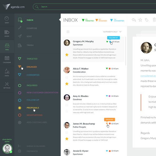 CRM design with the title 'Mail Interface for AgendaCRM'