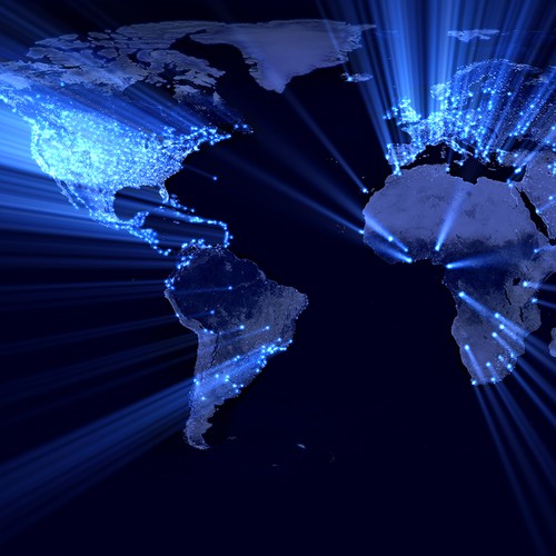 3D illustration with the title 'global coverage jn earth map'