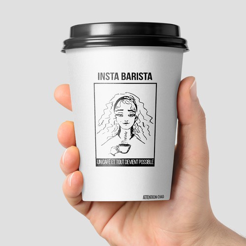 Ink drawing design with the title 'Un café et tout devant possible '