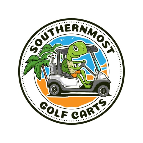 Turtle design with the title 'Funny mascot logo for golf cart rent on Key West'