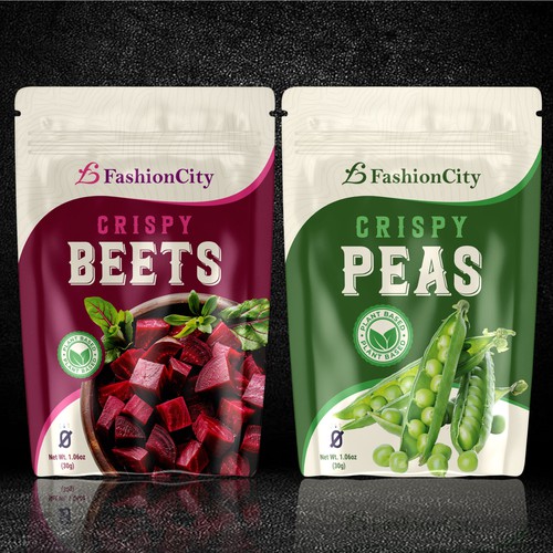 Pouch packaging with the title 'Modern & Vibrant Plant-Based Snack Pouch Packaging Design'