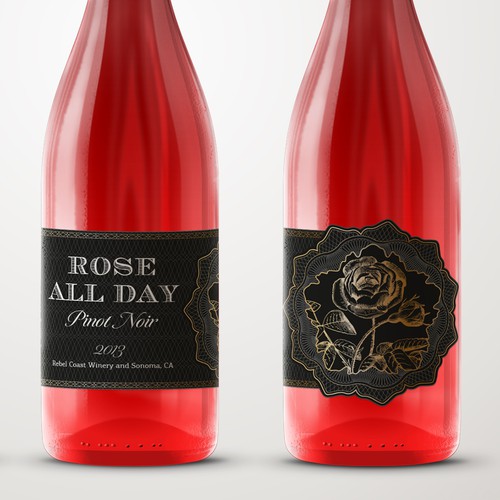 Gold label with the title 'Wine label for a Sonoma Rose'