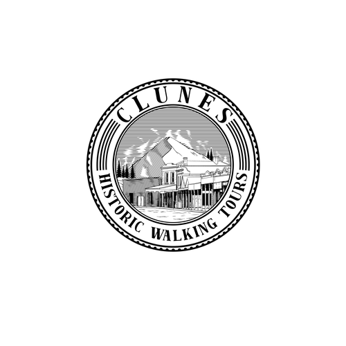 Town logo with the title 'Clunes'
