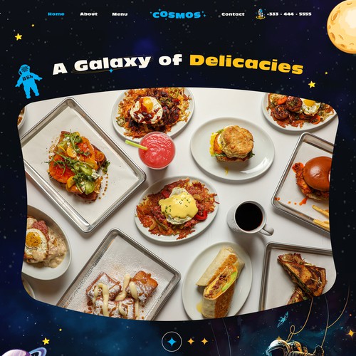 Space website with the title 'Space Theme Restaurant Website Design'