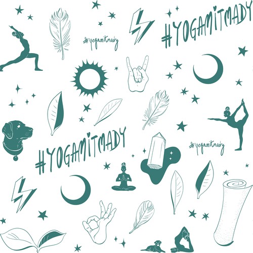 White background design with the title 'Wrapping paper pattern design for yoga studio'