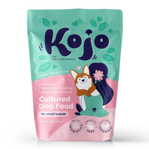 Amazon packaging with the title 'Kojo Cultured Dog Food'