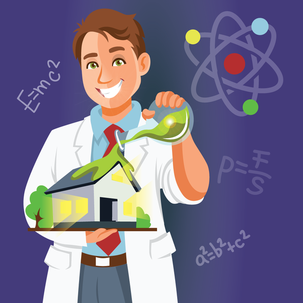 Cartoon illustration with the title 'Mad Scientist Cartoon Character of Me'