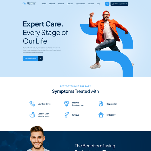 Single page website with the title ' Restore mens health website'