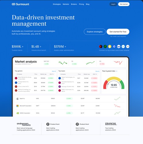 Startup website with the title 'Data-Driven Investment Platform Website Design'