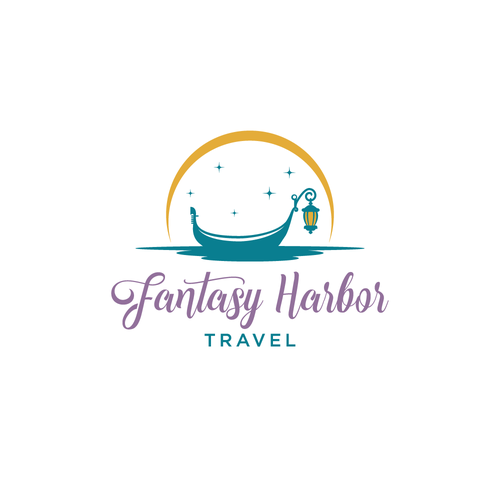 Magical logo with the title 'Fantasy Harbor Travel'