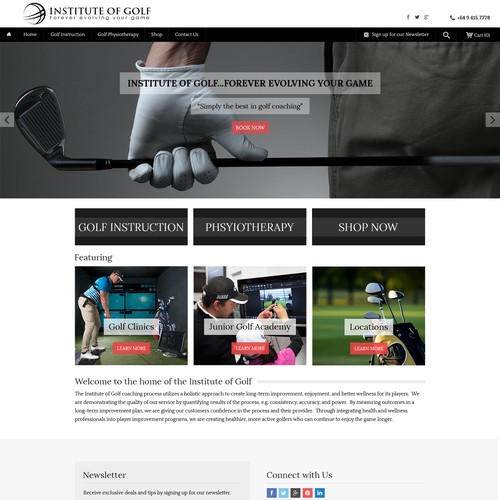 Coaching website with the title 'Landing Page Design for Institute of Golf'