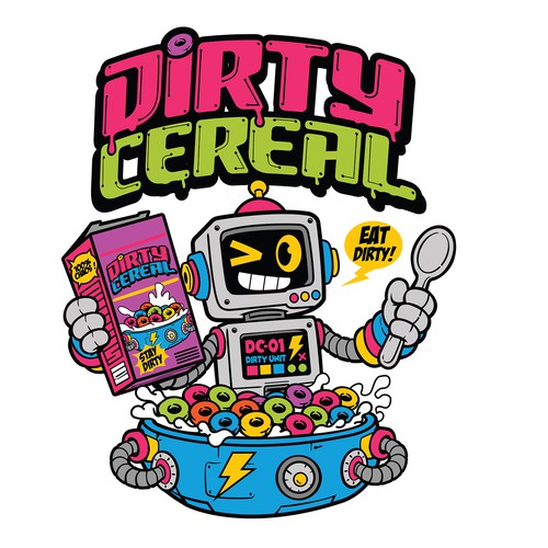 Cartoon logo with the title 'Logo Concept for Dirty Cereal'