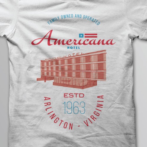 Mid-Century design with the title 'Americana Hotel Tshirt Design'