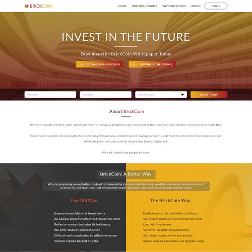 Investment website with the title 'BrickCoin'