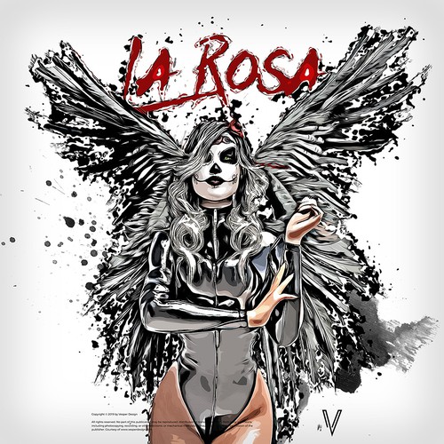 Angel design with the title 'La Rosa Character Sketch'