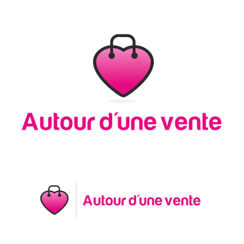Hot pink logo with the title 'Aidez la plateforme Autour d'une vente à trouver un logo'