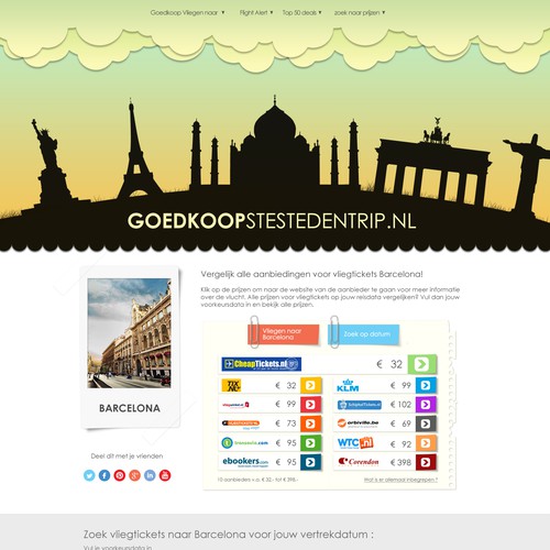 Light website with the title 'Website design for Cheapestcitytrip.nl (in Dutch Goedkoopstestedentrip.nl)'