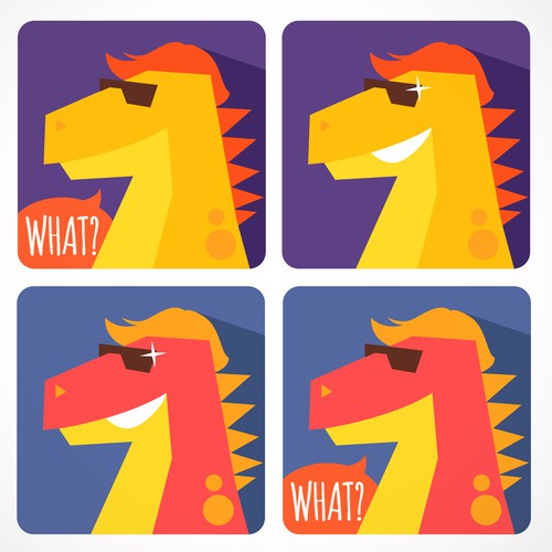 Icon illustration with the title 'Character Design: Hip Dinosaur Mascot for a mobile App'
