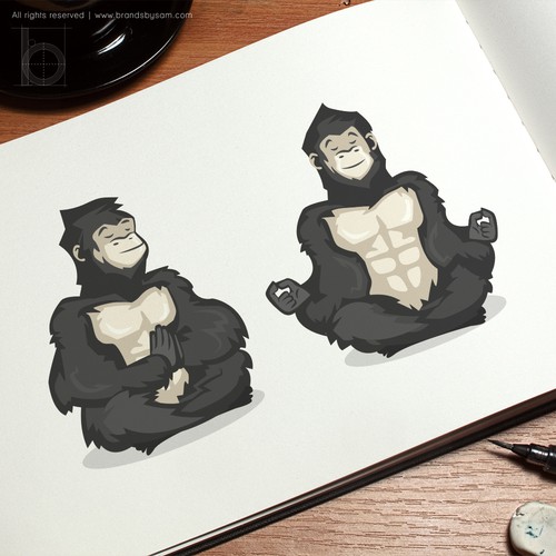 Fitness logo with the title 'Meditating gorilla in a state of zen for GORILLA Fit & Well'