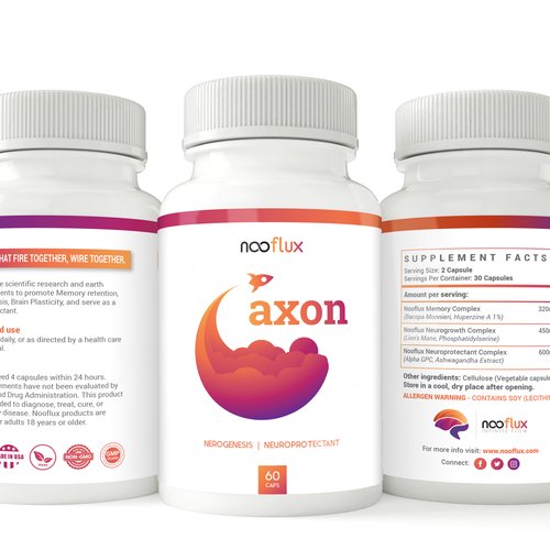 Purple label with the title 'Axon - brain supplement'