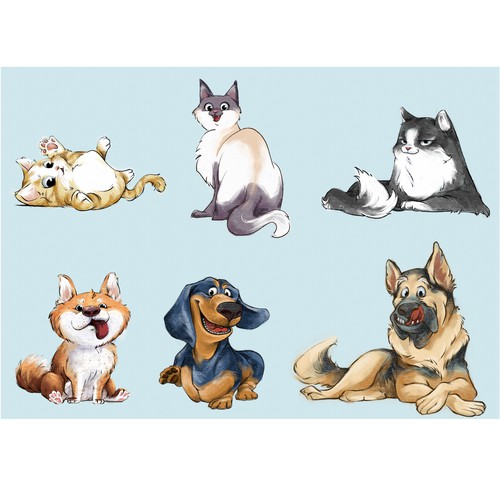 Cat illustration with the title 'cute pets'