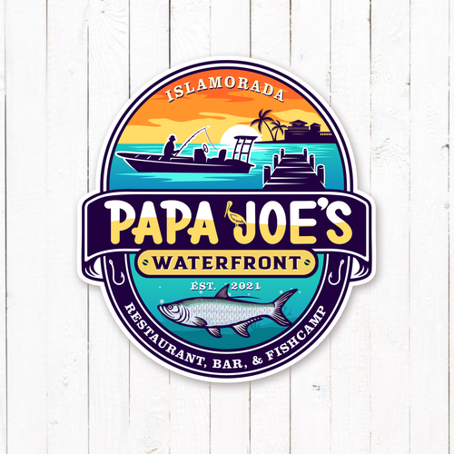 Water brand with the title 'Papa Joe's Waterfront'