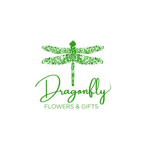 Flower shop logo with the title 'Make an instantly recognizable logo for Dragonfly Flowers & Gifts.'
