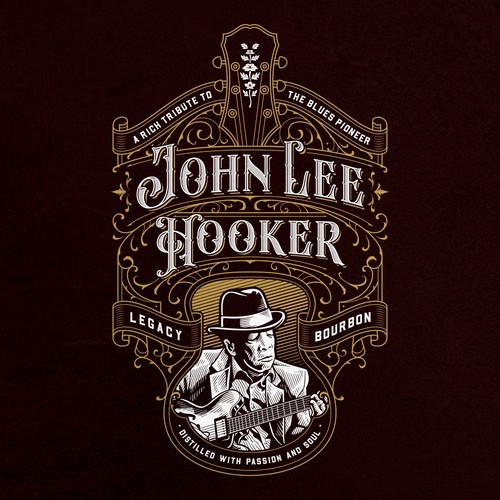 Victorian design with the title 'John Lee Hooker Legacy Bourbone'