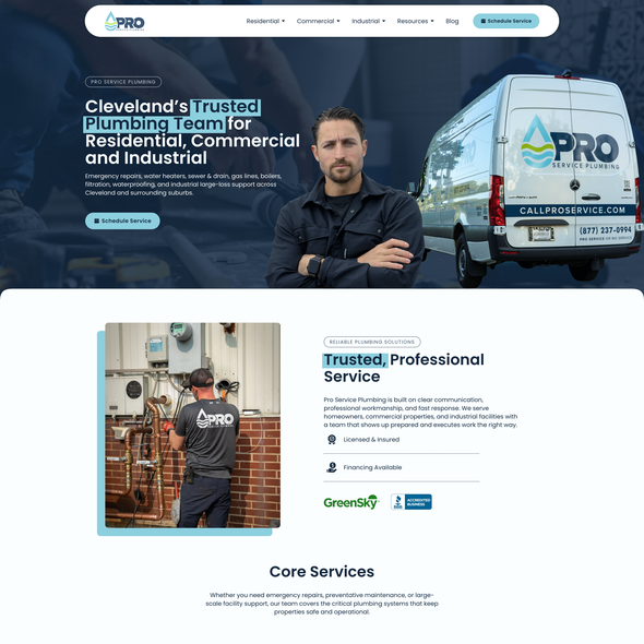 JavaScript design with the title 'Pro Service Plumbing'