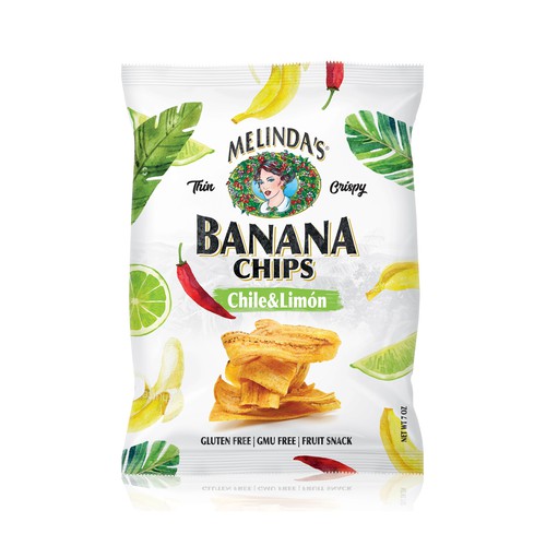 Chips packaging with the title 'Banana chips'